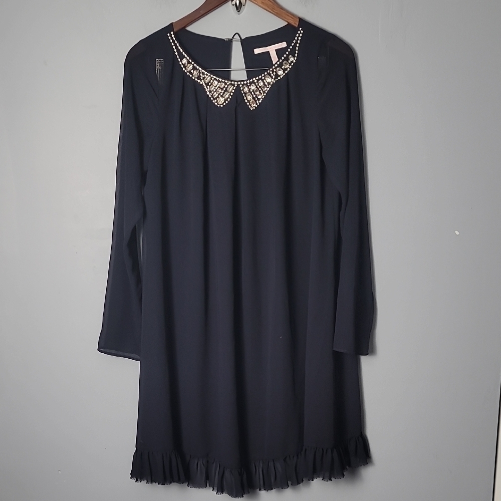 Victoria Secret Elegant Black Beaded Collar Top Flowy Dress Wednesday ADAMS